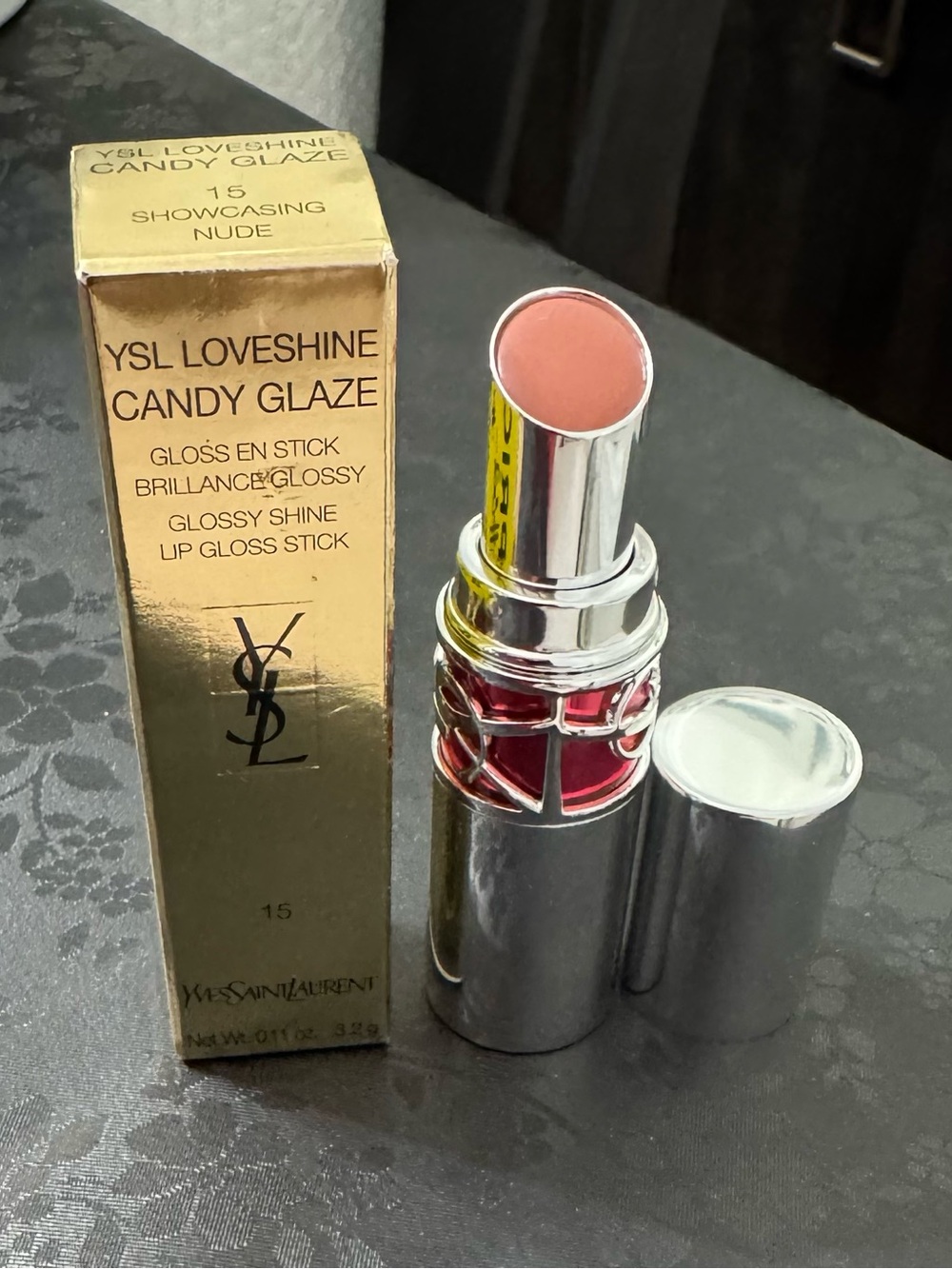 YSL Candy Glaze Lip Gloss Stick in Shade 15 Showcasing Nude